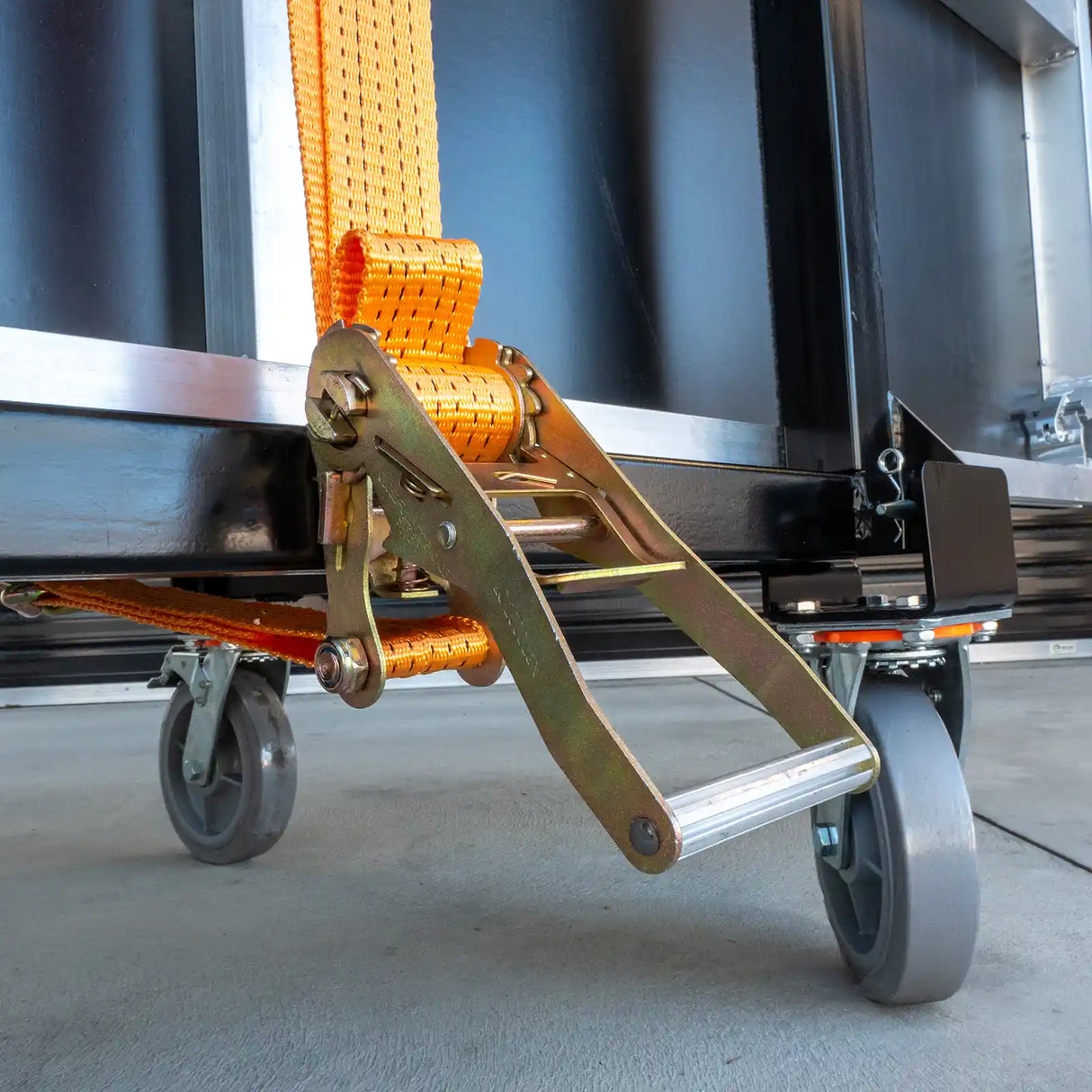 Ratchet Strap on Titan AV Stage Dolly