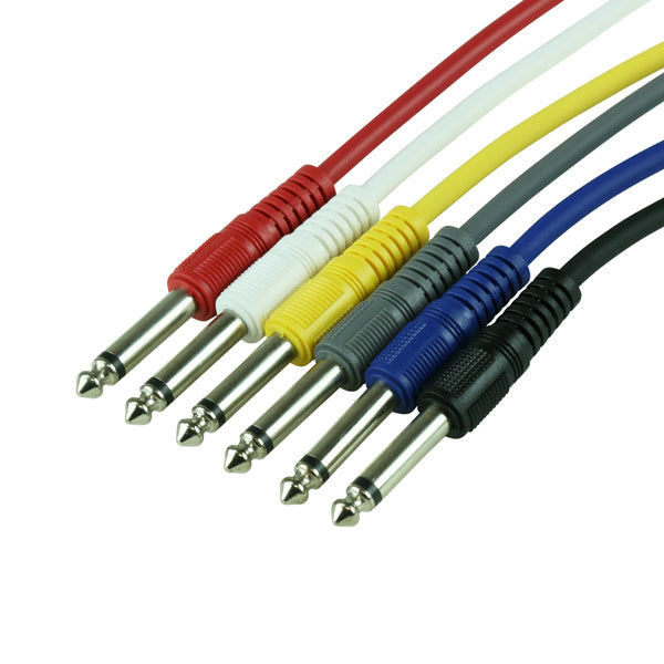 Titan AV 0.3m 1/4" Mono Jack Guitar Patch Lead, Multi Colour Pack of 6