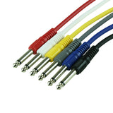 Titan AV 0.3m 1/4" Mono Jack Guitar Patch Lead, Multi Colour Pack of 6