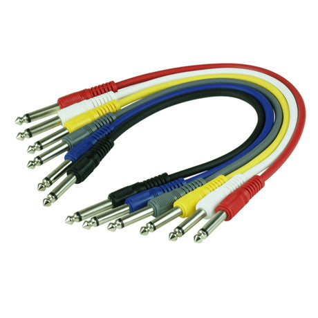 Titan AV 0.3m 1/4" Mono Jack Guitar Patch Lead, Multi Colour Pack of 6