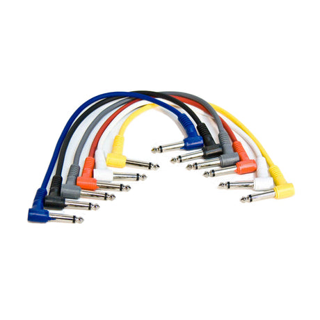 Titan AV 0.3m 1/4" Right Angle Mono Jack Guitar Patch Lead, Multi Colour Pack of 6