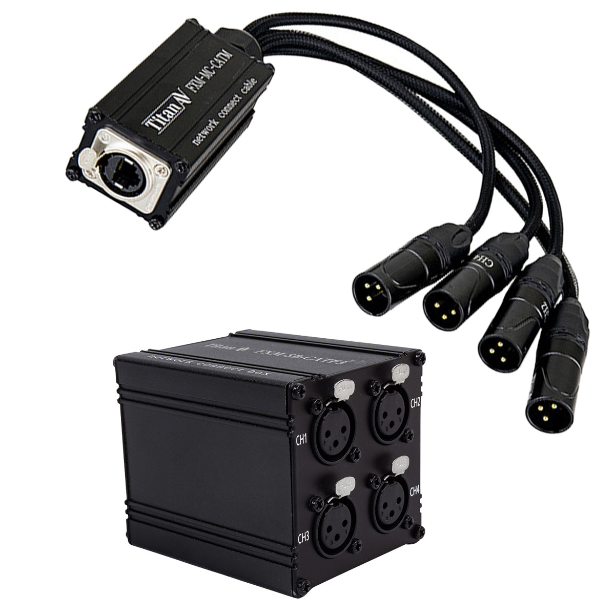 Titan AV RJ45 EtherCON Quad XLR-F Stage Box to Quad XLR-M Tails