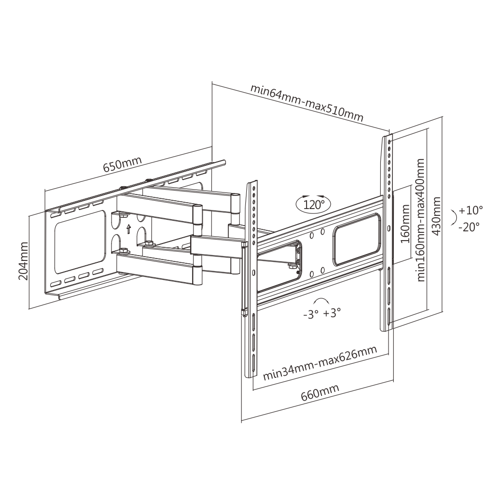 Titan AV TV Wall Mount Bracket 37-70" Full Motion, Heavy Duty