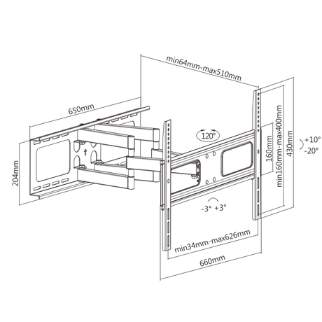 Titan AV TV Wall Mount Bracket 37-70" Full Motion, Heavy Duty